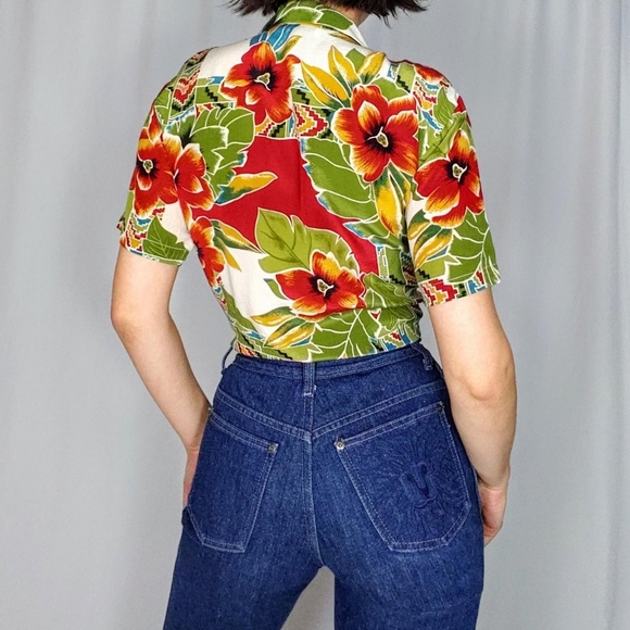 Vintage tropical 100% silk blouse - Picture 2 of 4